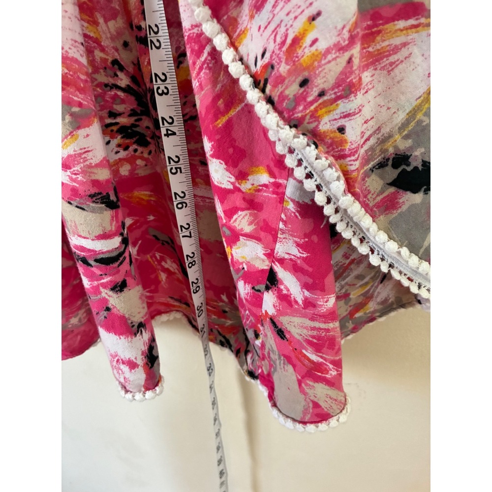 Style & Co Woman Pink Floral Cotton Kaftan Top 3X Crochet Lace Trim Boho Blouse - Picture 3 of 5